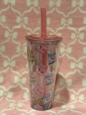 Hello Kitty Clear Tumbler with Pink Lid and Straw